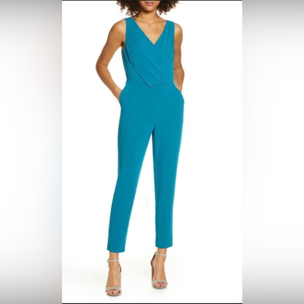 Ali & Jay stretchy Teal Blue full length Jumper with v neck and zipper back